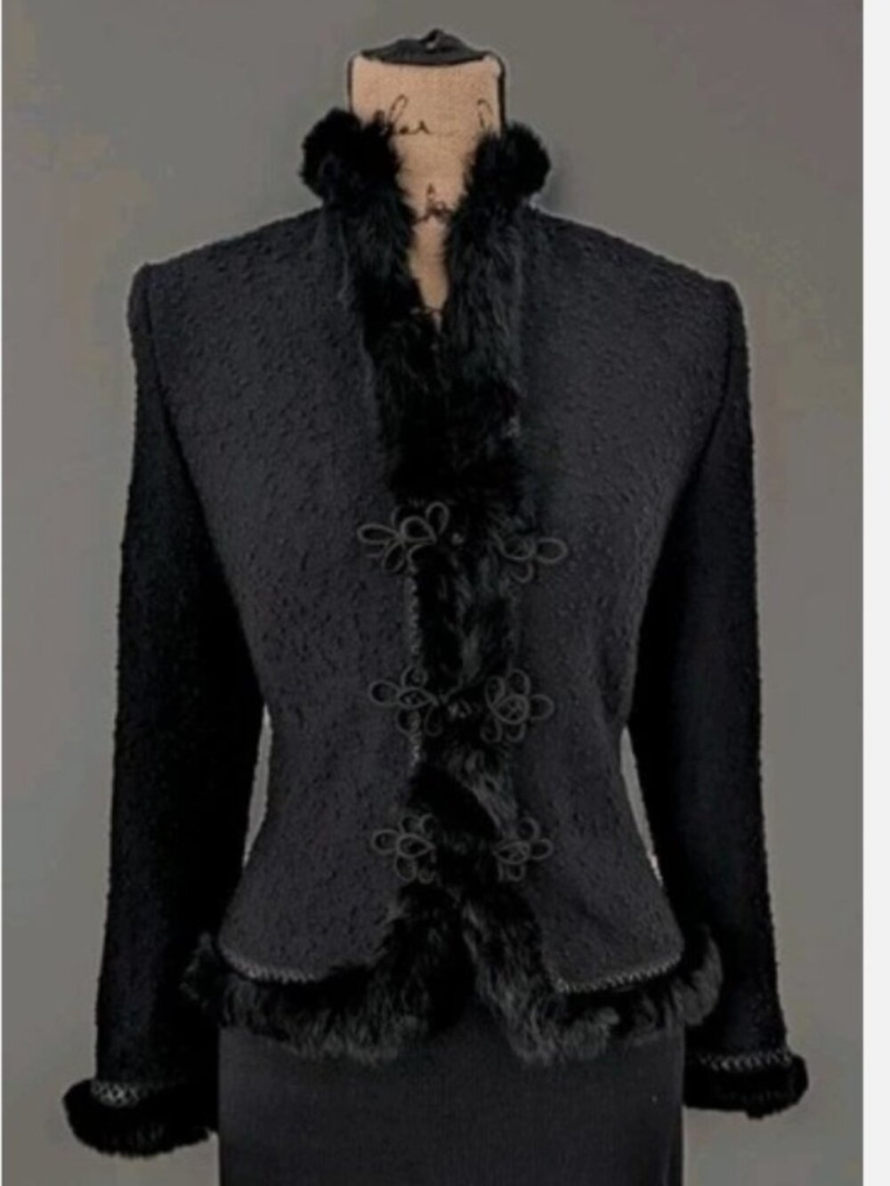 St.John Couture Fur Trim Fitted Evening Jacket size S